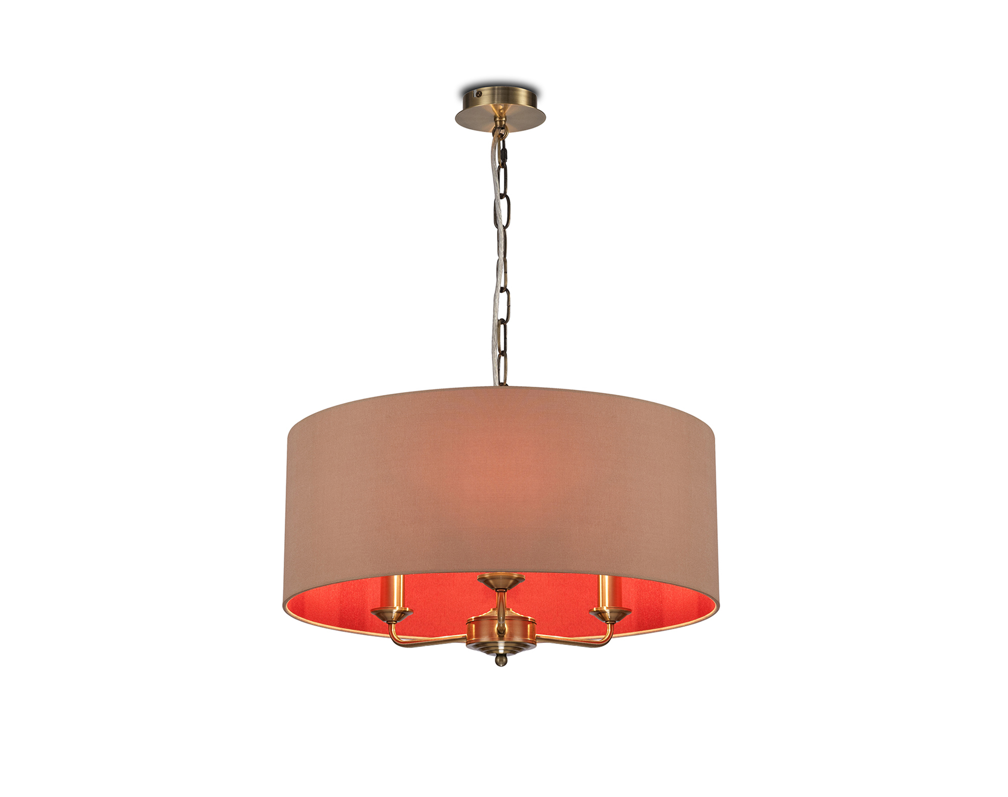 DK0045  Banyan 50cm 3 Light Pendant Antique Brass, Antique Gold/Ruby